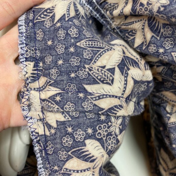 Handmade Muumuu Dress Leafy Floral Print Button-Up Ruffle Hem Purple Cream Women - Picture 11 of 11